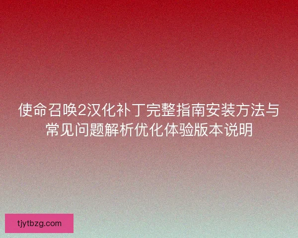 使命召唤2汉化补丁完整指南安装方法与常见问题解析优化体验版本说明