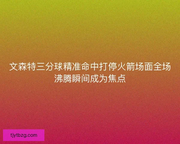 文森特三分球精准命中打停火箭场面全场沸腾瞬间成为焦点